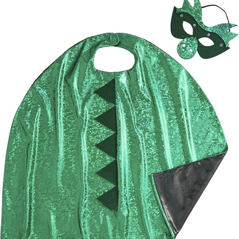 Mud Pie Toddler Boy Green Dragon Halloween Costume Cape & Mask Size 3T & Up NEW